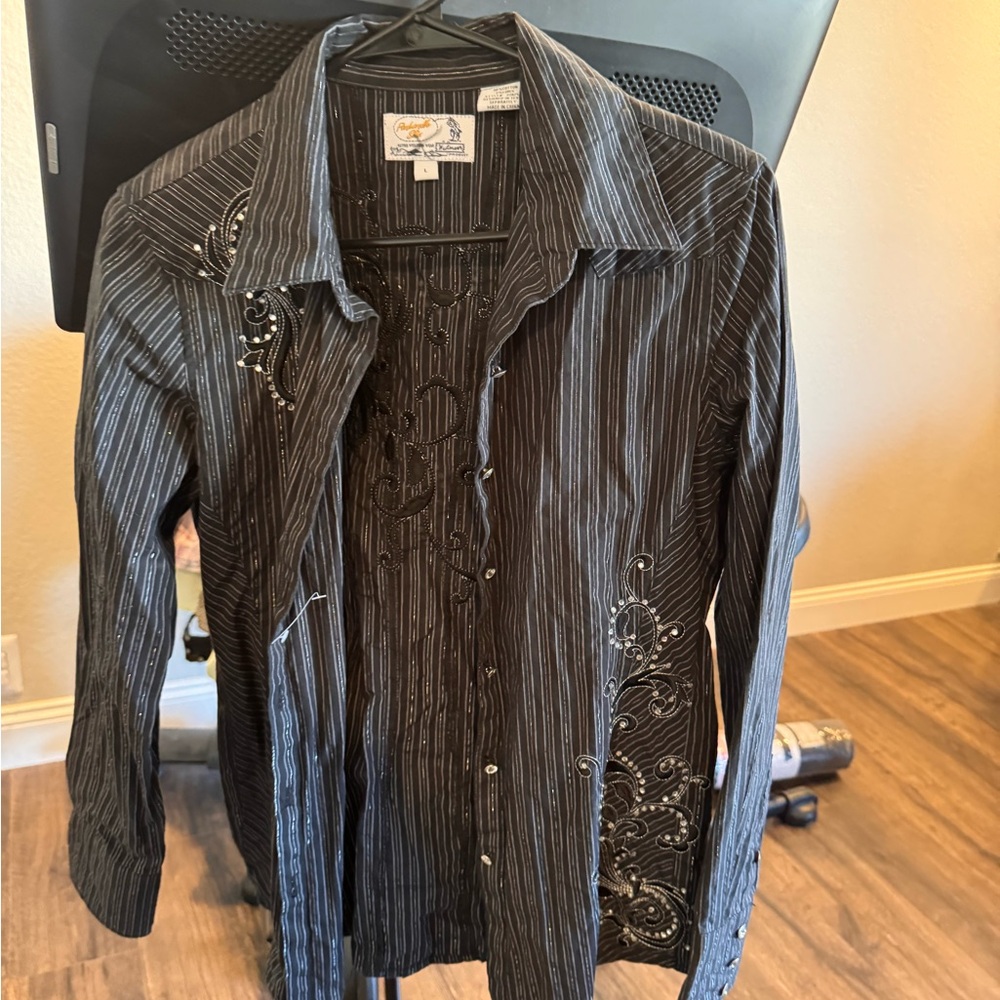 Panhandle Slim Black and Gray Striped Shirt